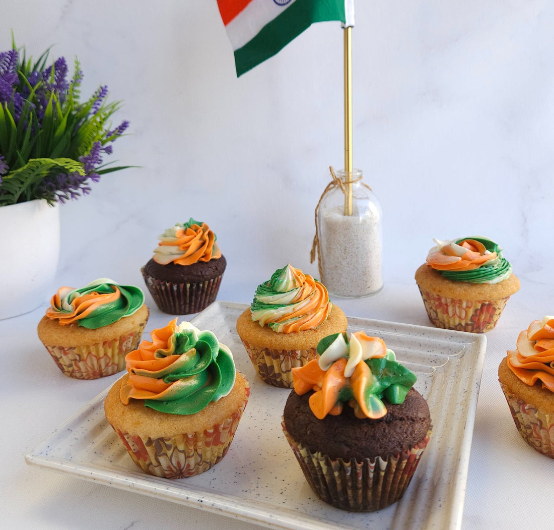 Independence Day bulk baked goods shot from a top angle and decorated in tri-colors to serve as the perfect patriotic treats this Independence Day