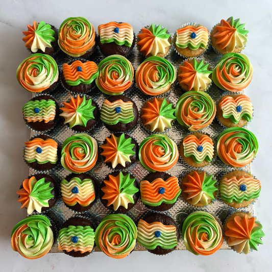 mini cupcakes. India themed cupcakes. indian flag. republic day. eggless cakes. eggless bakery. dream a dozen. India. best cakes in Bangalore. best bento cakes. dream a dozen. 