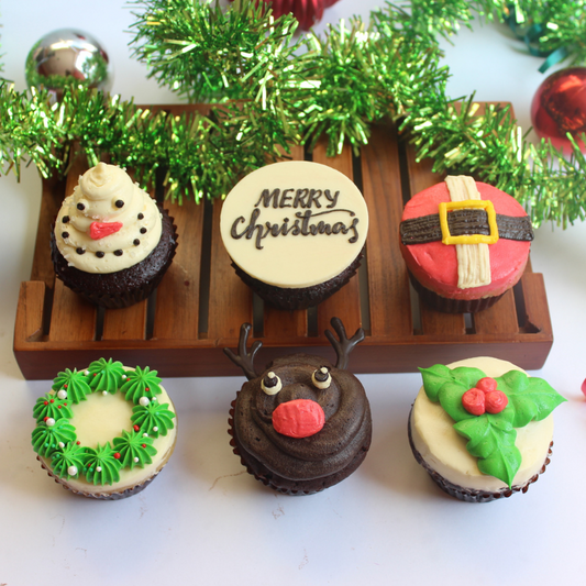 Christmas themed cupcakes for christmas, new year, secret santa and holiday parties in bangalore - veg and 100% eggless